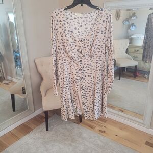 Kori Beige and Black Patterned Long Sleeve Dress